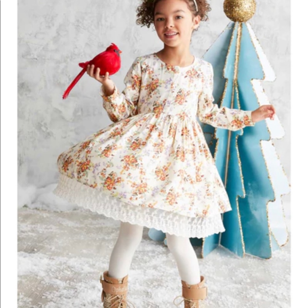 Chasing Fireflies Girls Antique Pink Floral Dress with lace trim